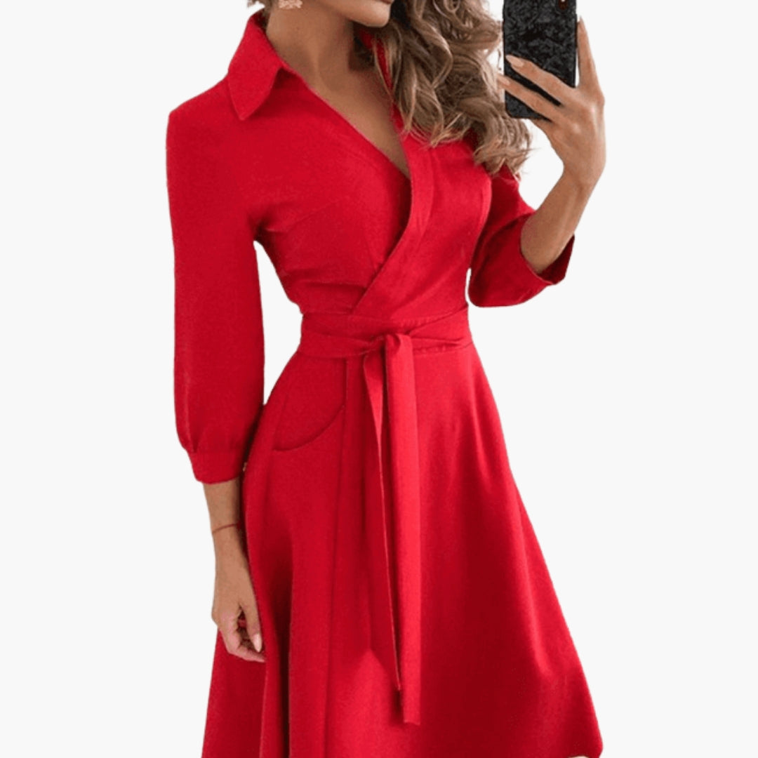 Elegant Midi Flared Women’s Robe with Lapel Collar