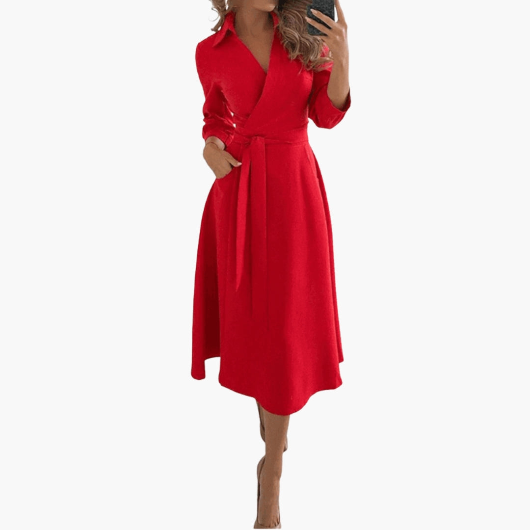 Elegant Midi Flared Women’s Robe with Lapel Collar