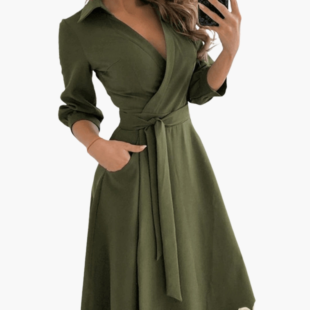 Elegant Midi Flared Women’s Robe with Lapel Collar