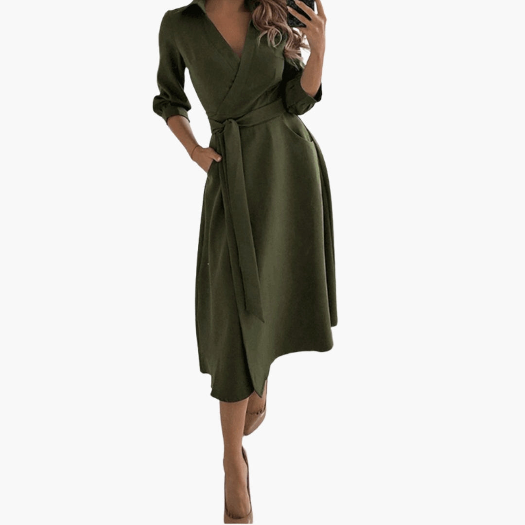 Elegant Midi Flared Women’s Robe with Lapel Collar