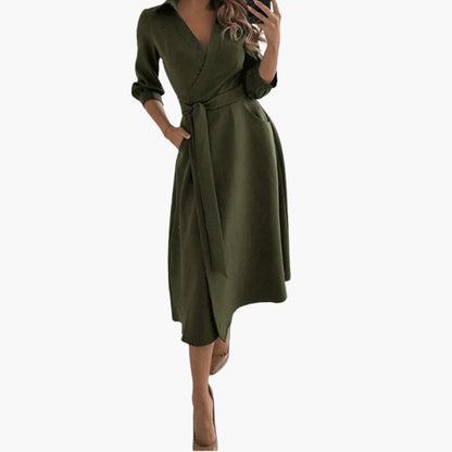 Elegant Midi Flared Women’s Robe with Lapel Collar
