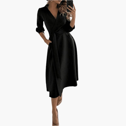 Elegant Midi Flared Women’s Robe with Lapel Collar