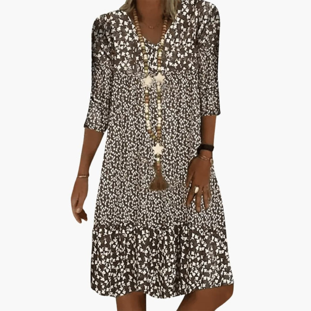 Elegant Printed Midi Dress with V-Neck
