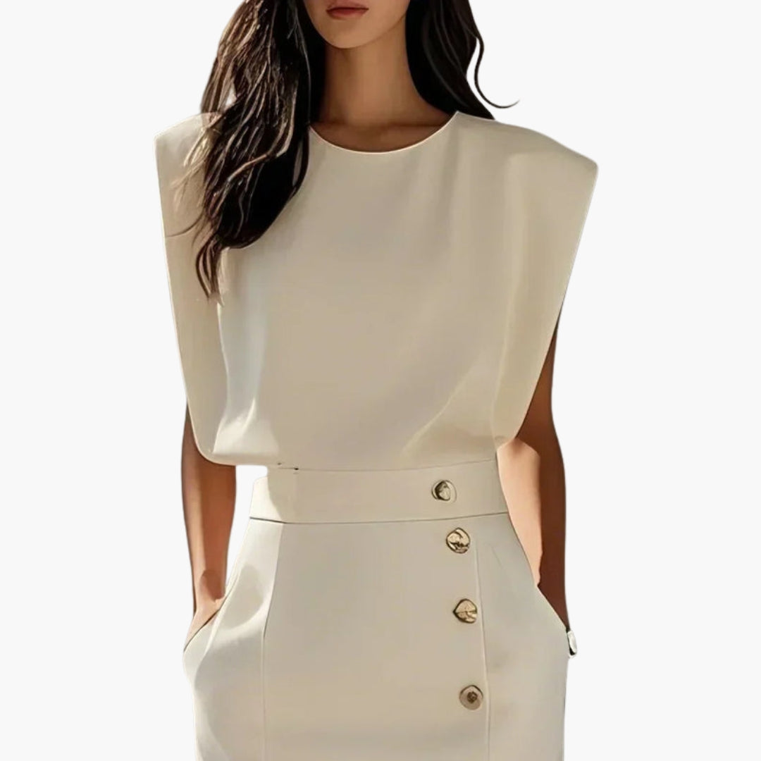 Elegant Button-Detail Midi Dress with Side Slit