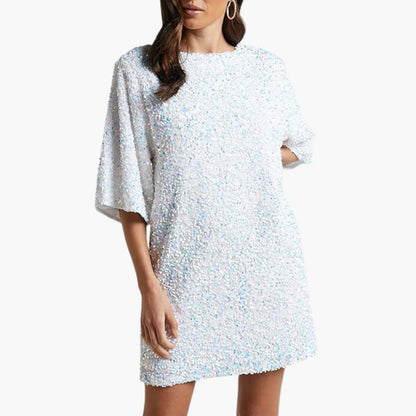 Elegant Sequin Women’s Dress Flared Sleeves