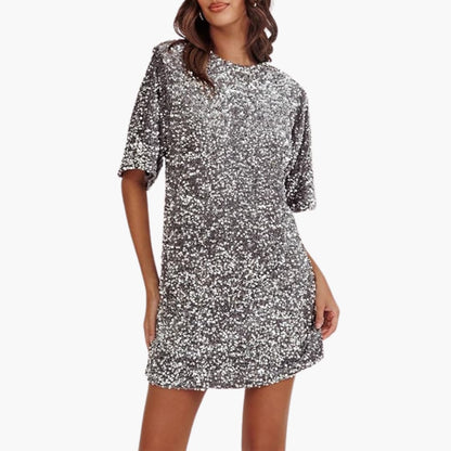 Elegant Sequin Women’s Dress Flared Sleeves