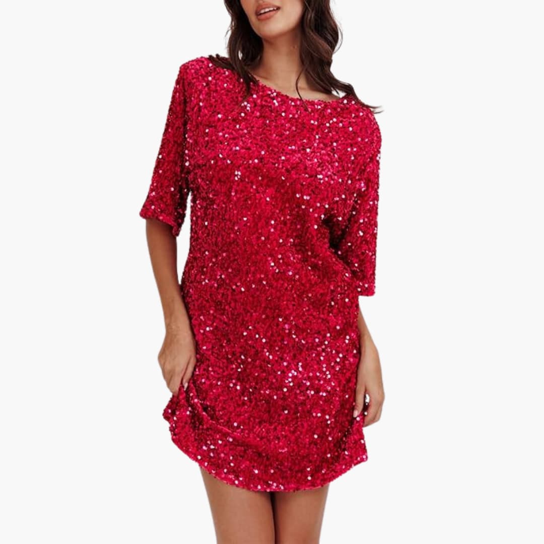 Elegant Sequin Women’s Dress Flared Sleeves