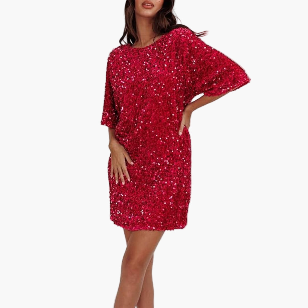 Elegant Sequin Women’s Dress Flared Sleeves