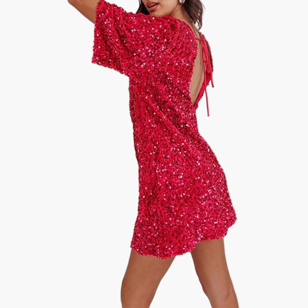 Elegant Sequin Women’s Dress Flared Sleeves
