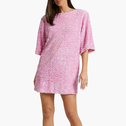 Elegant Sequin Women’s Dress Flared Sleeves