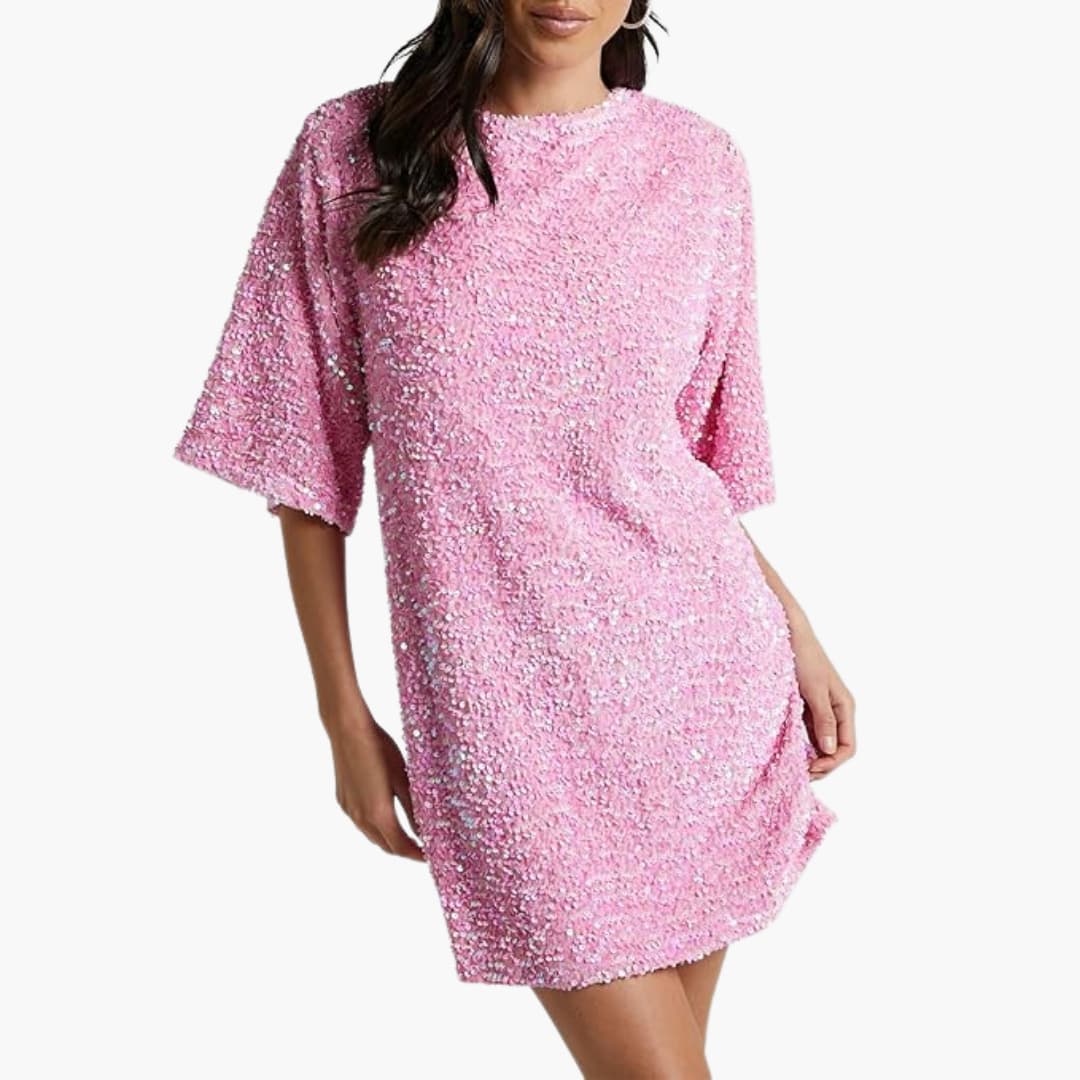 Elegant Sequin Women’s Dress Flared Sleeves