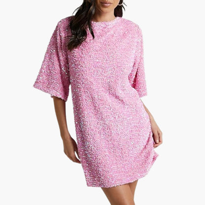 Elegant Sequin Women’s Dress Flared Sleeves