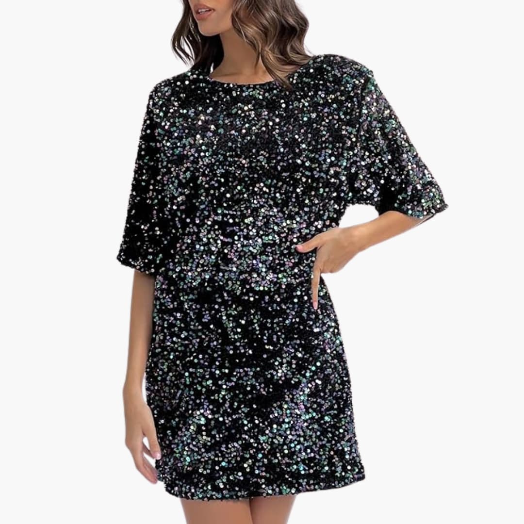 Elegant Sequin Women’s Dress Flared Sleeves