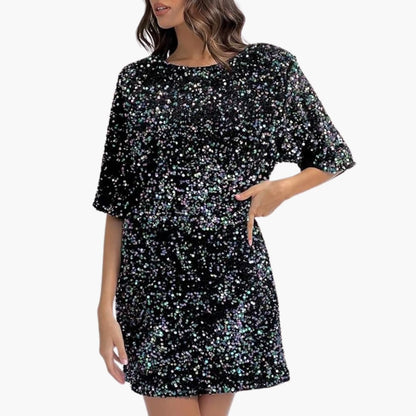 Elegant Sequin Women’s Dress Flared Sleeves