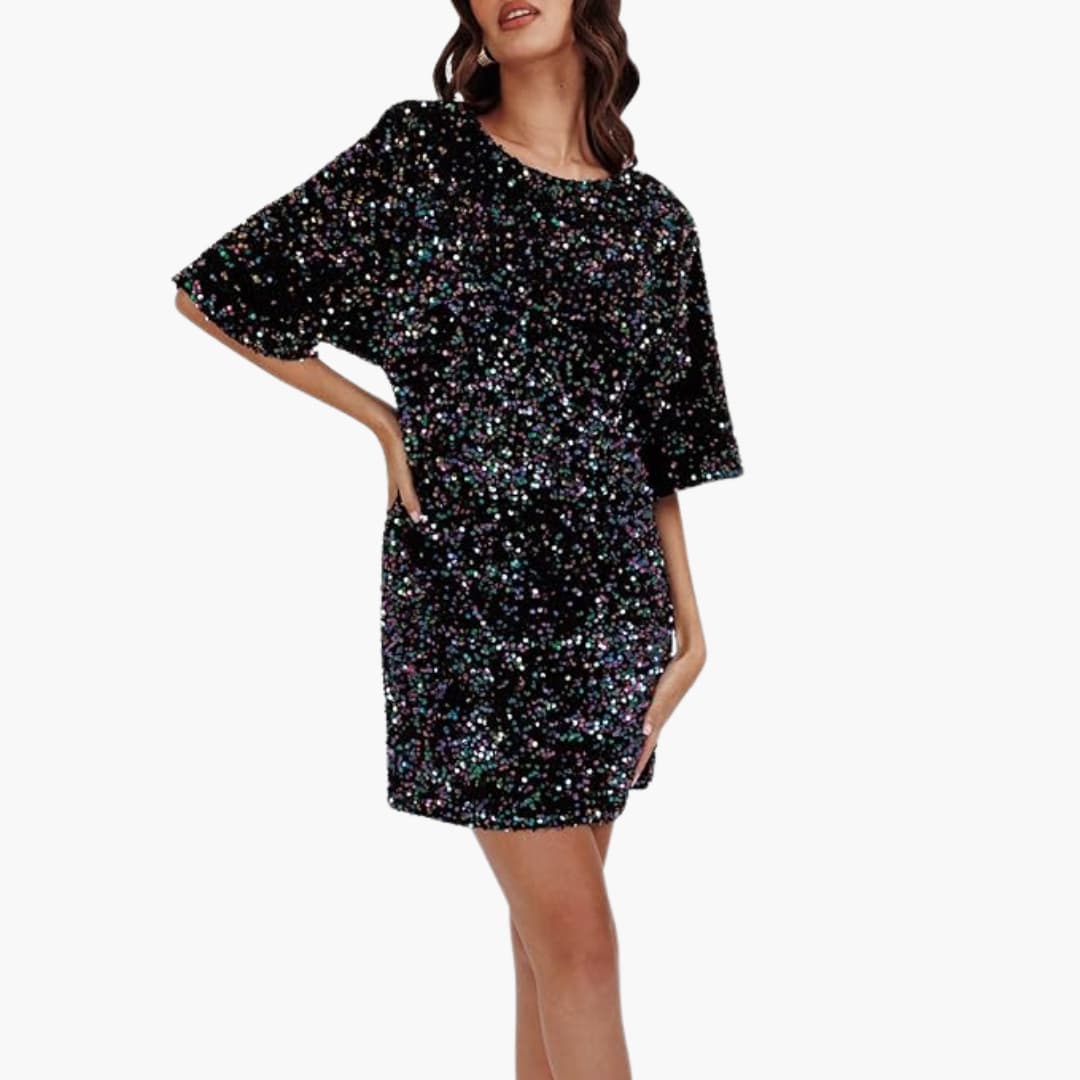 Elegant Sequin Women’s Dress Flared Sleeves