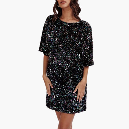 Elegant Sequin Women’s Dress Flared Sleeves