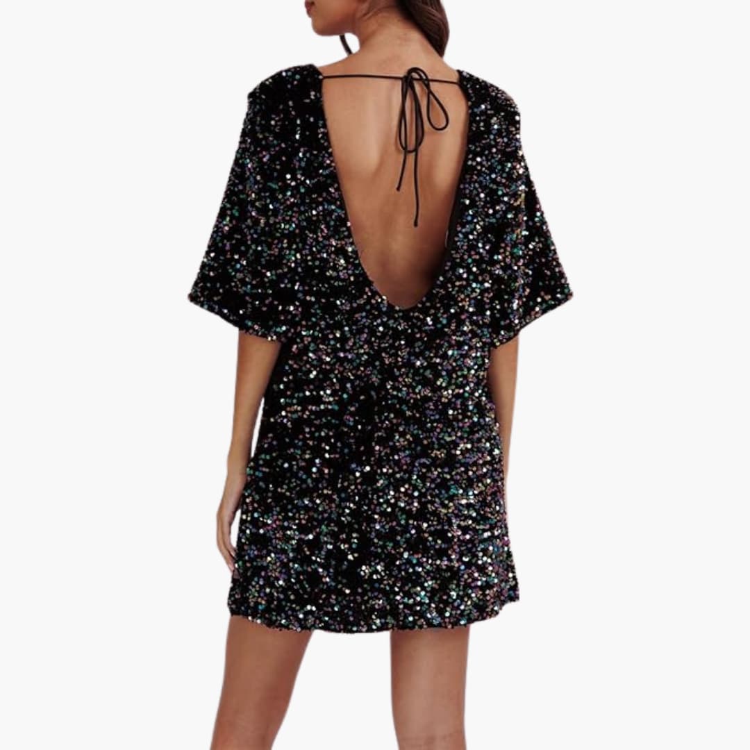 Elegant Sequin Women’s Dress Flared Sleeves