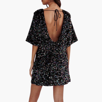 Elegant Sequin Women’s Dress Flared Sleeves