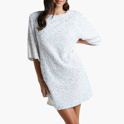 Elegant Sequin Women’s Dress Flared Sleeves