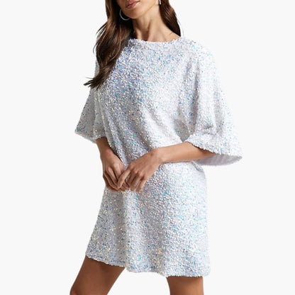 Elegant Sequin Women’s Dress Flared Sleeves