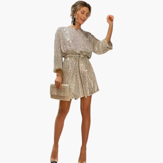 Elegant Women’s Cocktail Dress with Waist Belt and Rhinestone Details