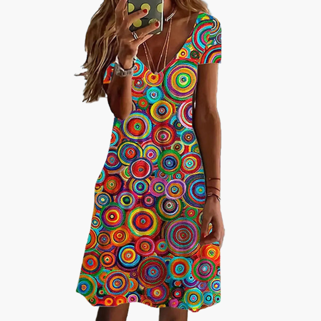 Abstract Print Women’s V-Neck Short Dress