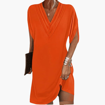 Elegant V-Neck Women’s Short Dress Draped Hem