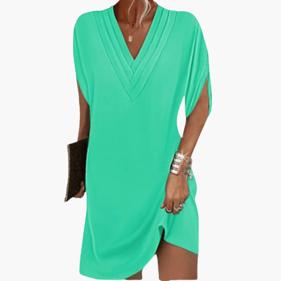 Elegant V-Neck Women’s Short Dress Draped Hem