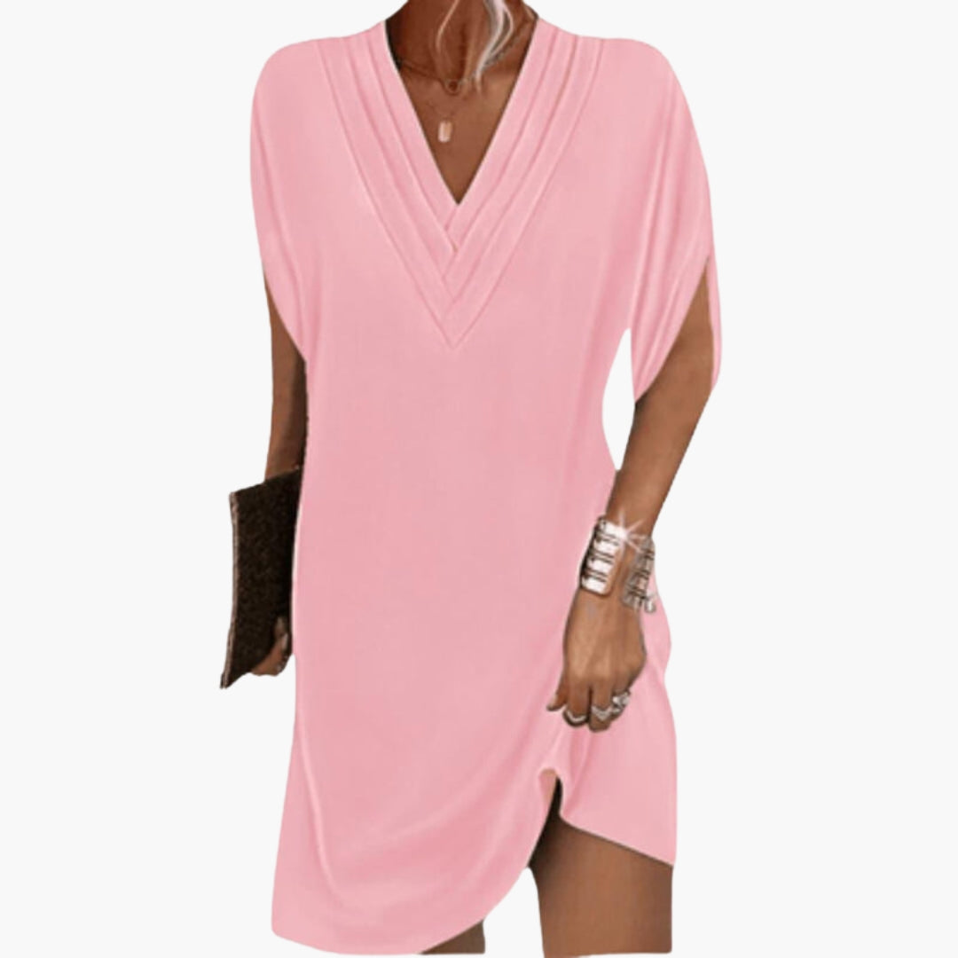 Elegant V-Neck Women’s Short Dress Draped Hem