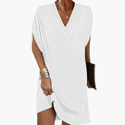 Elegant V-Neck Women’s Short Dress Draped Hem