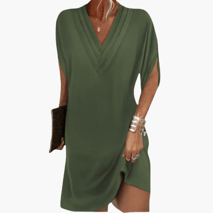 Elegant V-Neck Women’s Short Dress Draped Hem