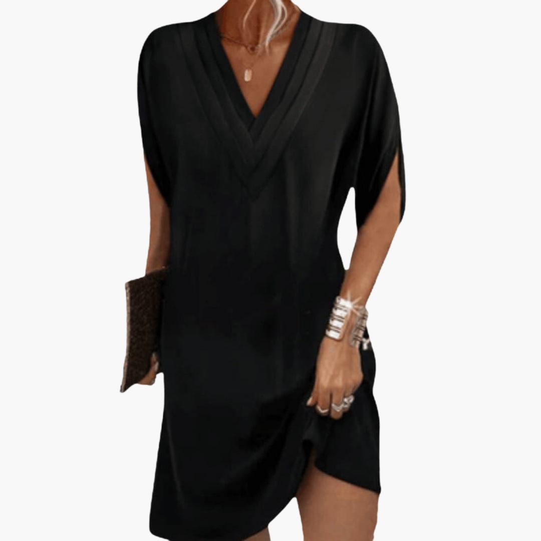 Elegant V-Neck Women’s Short Dress Draped Hem