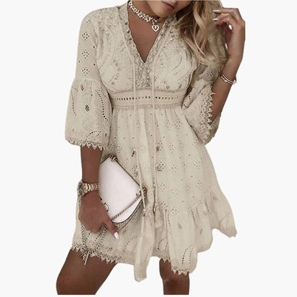 Elegant Embroidered Sleeve Women's Short Dress