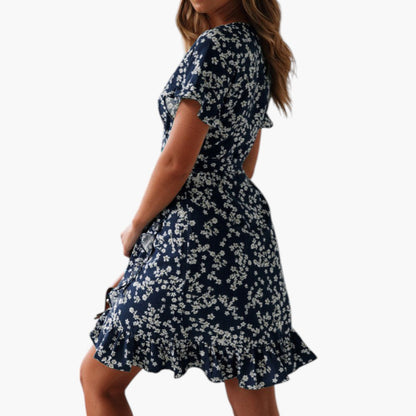 Stylish Women’s Beach Cover-Up Dress with Wrap Waist and Ruffle Hem