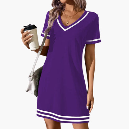 Elegant Women's V-Neck Short Sleeve Dress