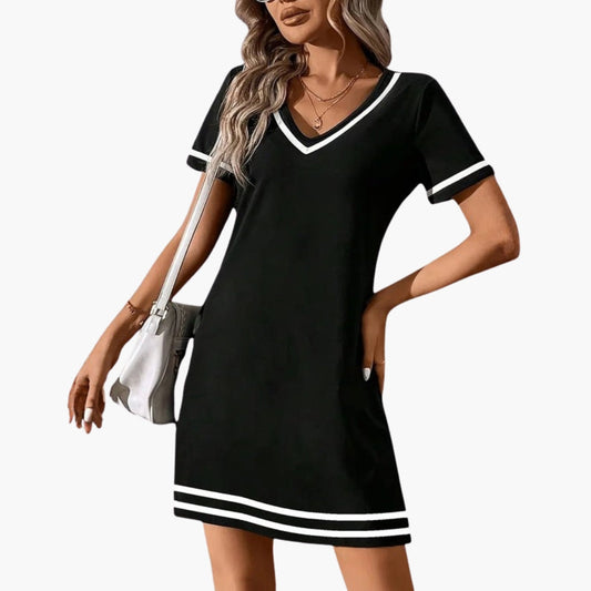 Elegant Women's V-Neck Short Sleeve Dress