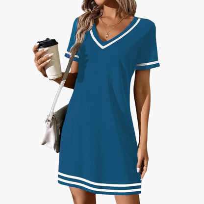 Elegant Women's V-Neck Short Sleeve Dress