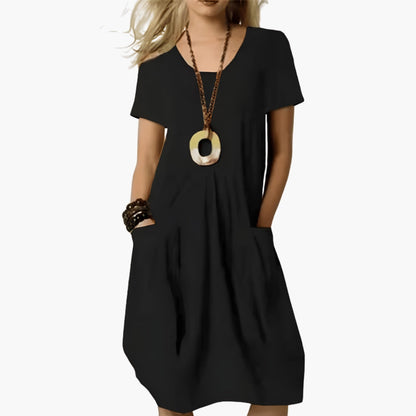 Slim-Fit Women's Midi Dress with Abdominal Panel & Pockets