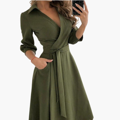 Elegant Women's Wrap Dress with Belt and Long Sleeves