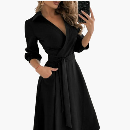 Elegant Women's Wrap Dress with Belt and Long Sleeves