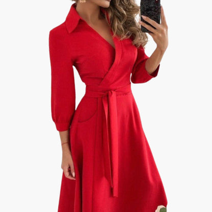 Elegant Women's Wrap Dress with Belt and Long Sleeves