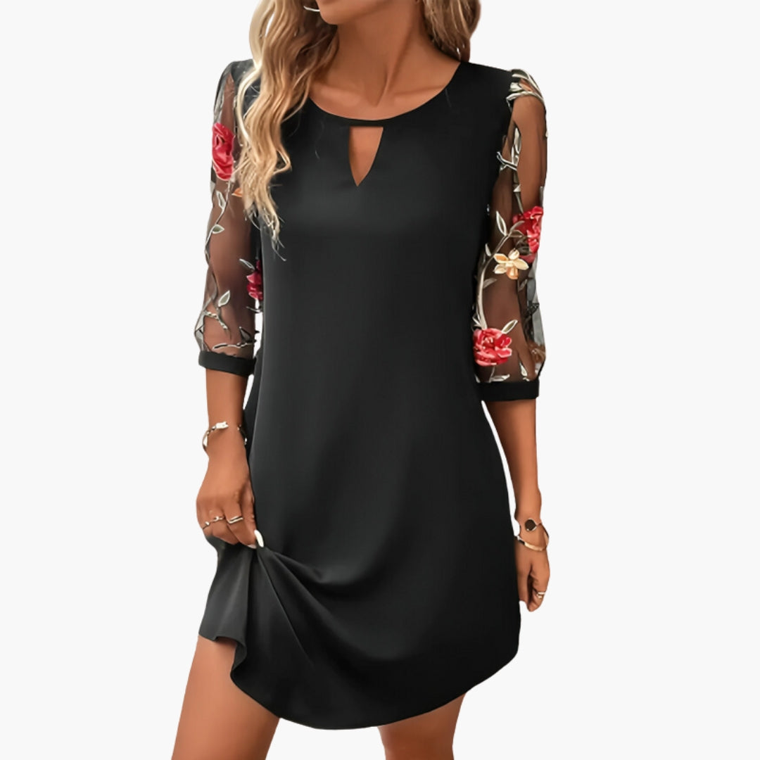 Elegant Knee-Length Floral Sleeve Dress