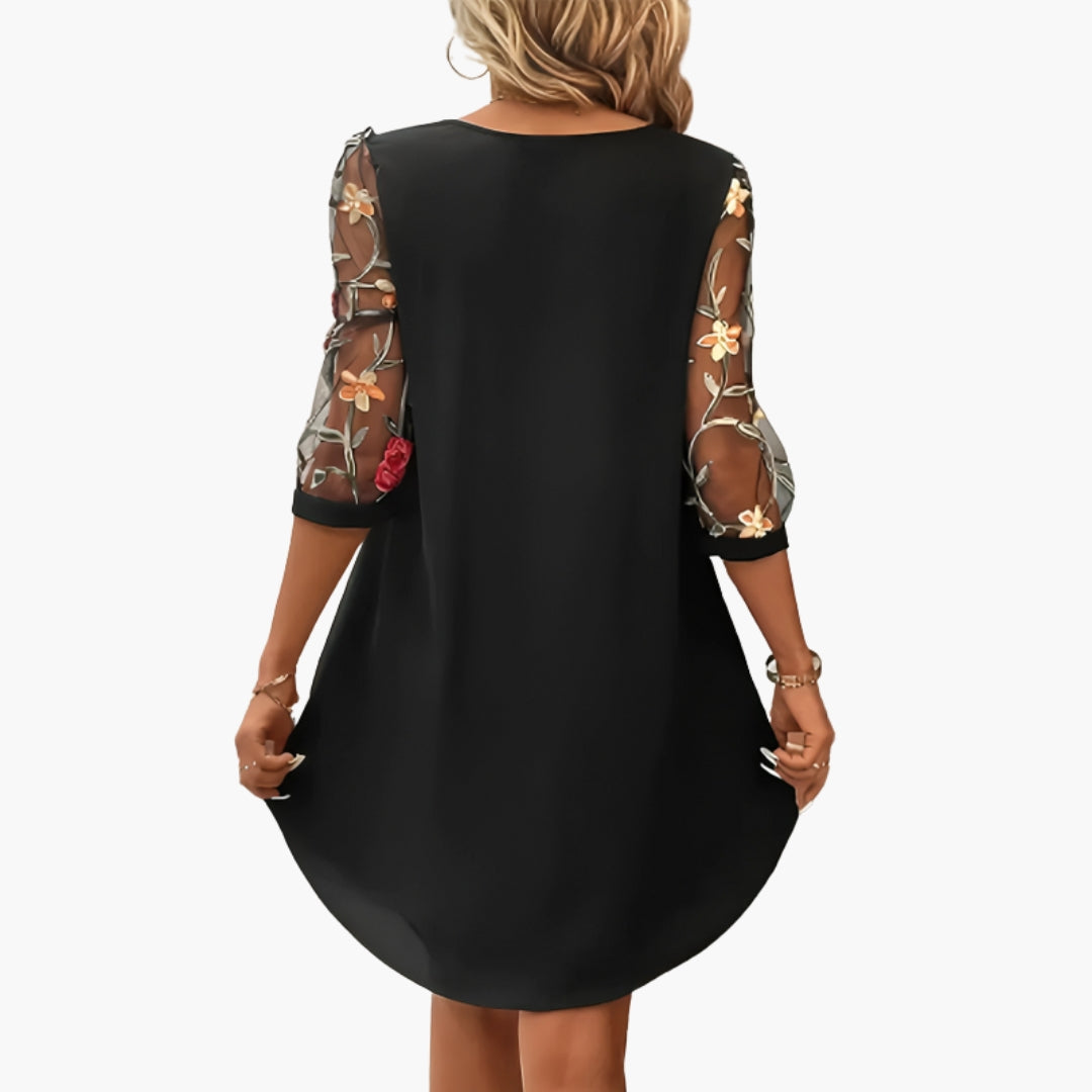 Elegant Knee-Length Floral Sleeve Dress