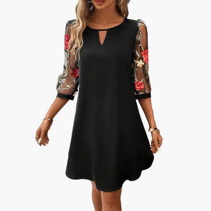 Elegant Knee-Length Floral Sleeve Dress