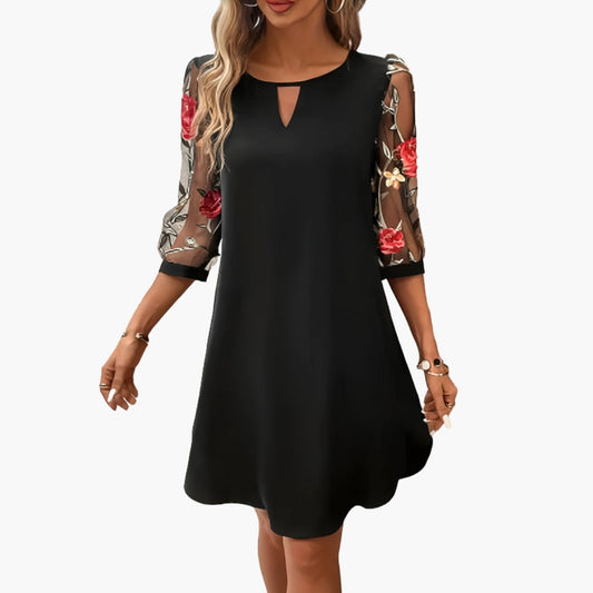 Elegant Knee-Length Floral Sleeve Dress