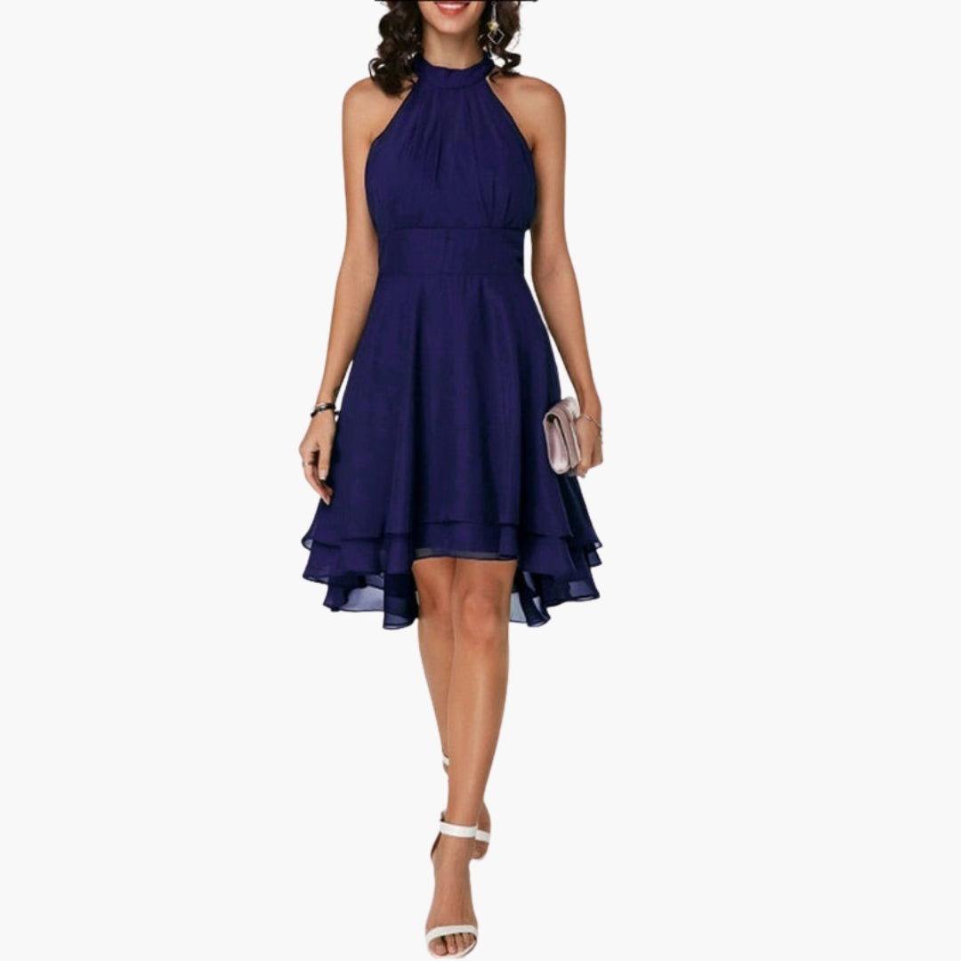 Elegant Sleeveless Ruffle Hem Round Neck Dress