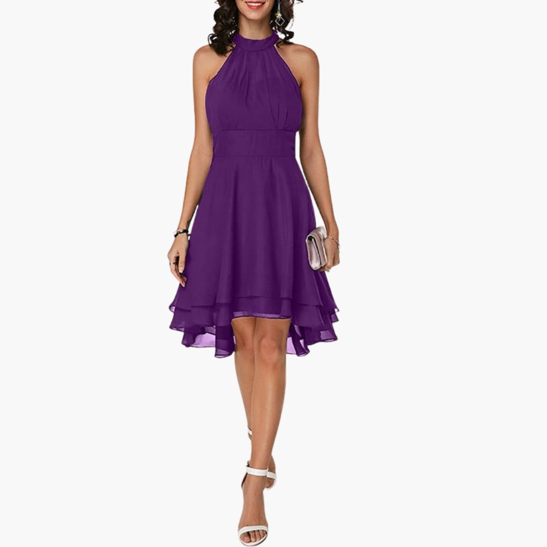 Elegant Sleeveless Ruffle Hem Round Neck Dress