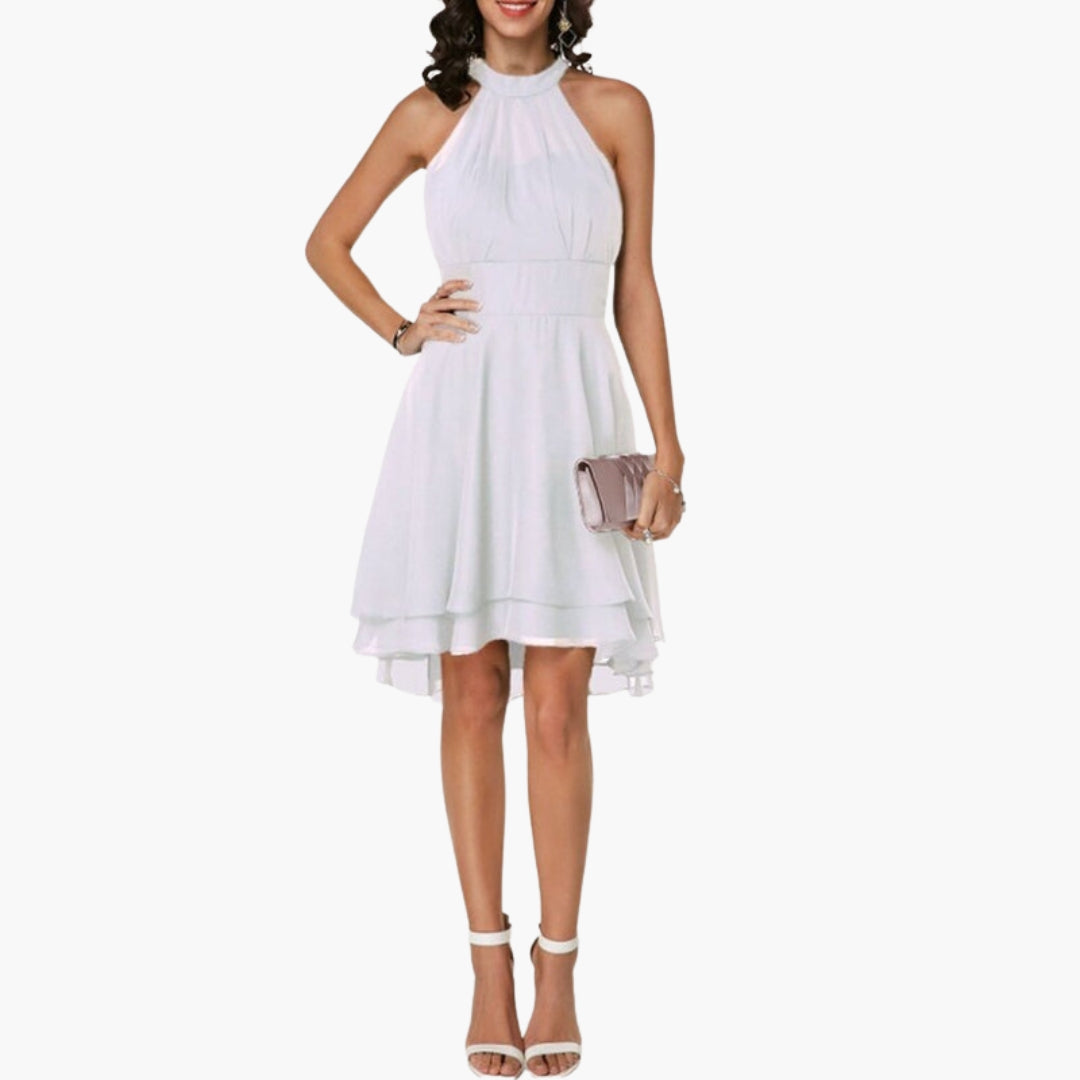 Elegant Sleeveless Ruffle Hem Round Neck Dress