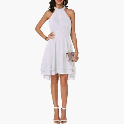 Elegant Sleeveless Ruffle Hem Round Neck Dress