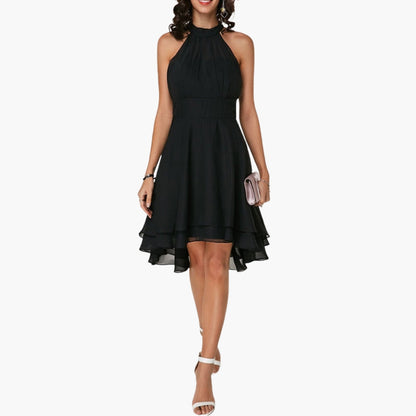 Elegant Sleeveless Ruffle Hem Round Neck Dress